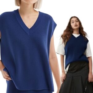 Anthropology Oversized Cobalt Blue Rib Knit V Neck Vest One Size